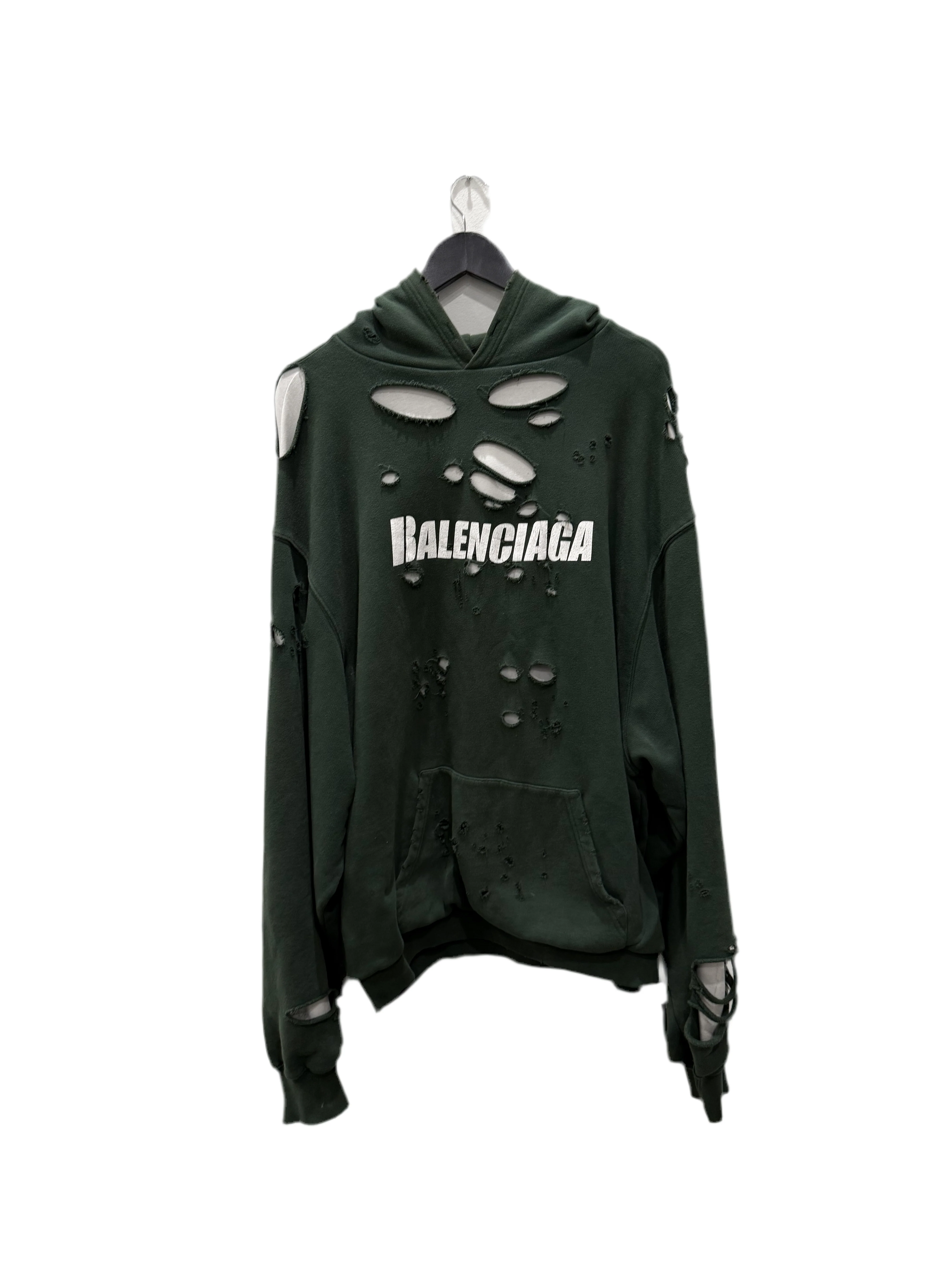 Balenciaga Distressed Oversized Hoodie Green Size XS - Joey Sneakers