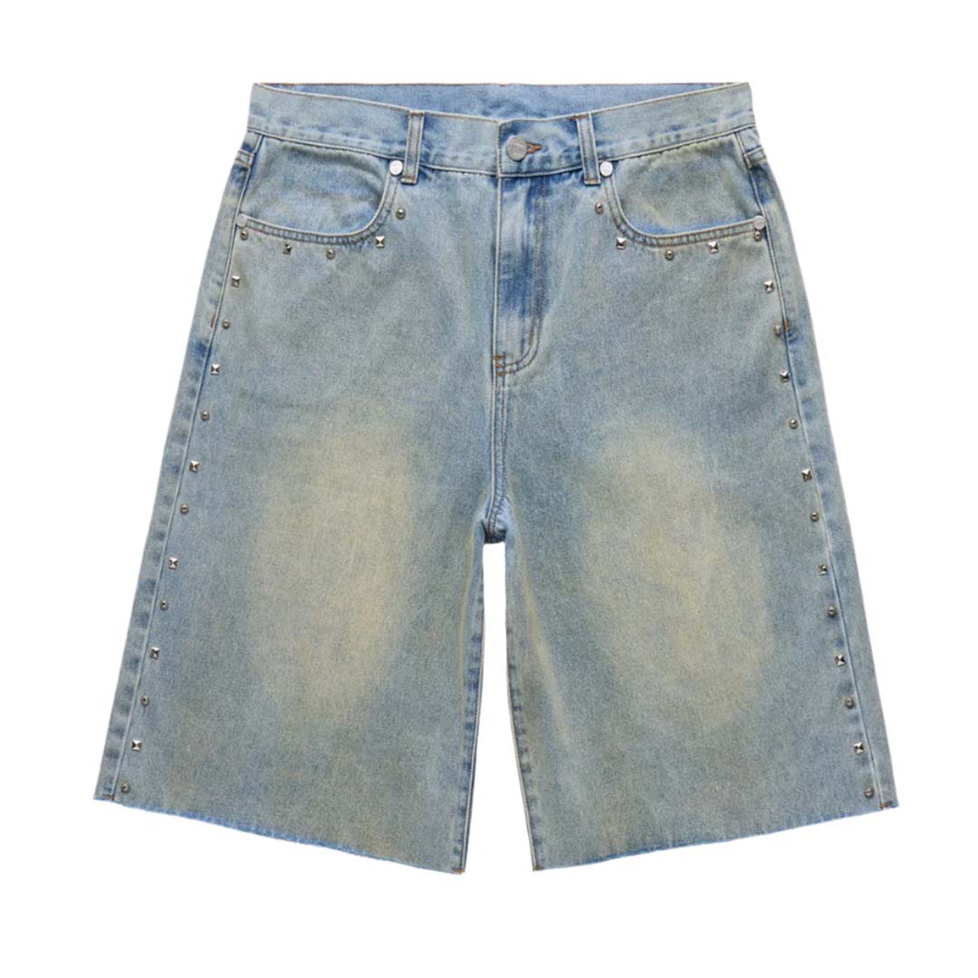 Homme Femme Studded Denim Shorts Blue - Joey Sneakers