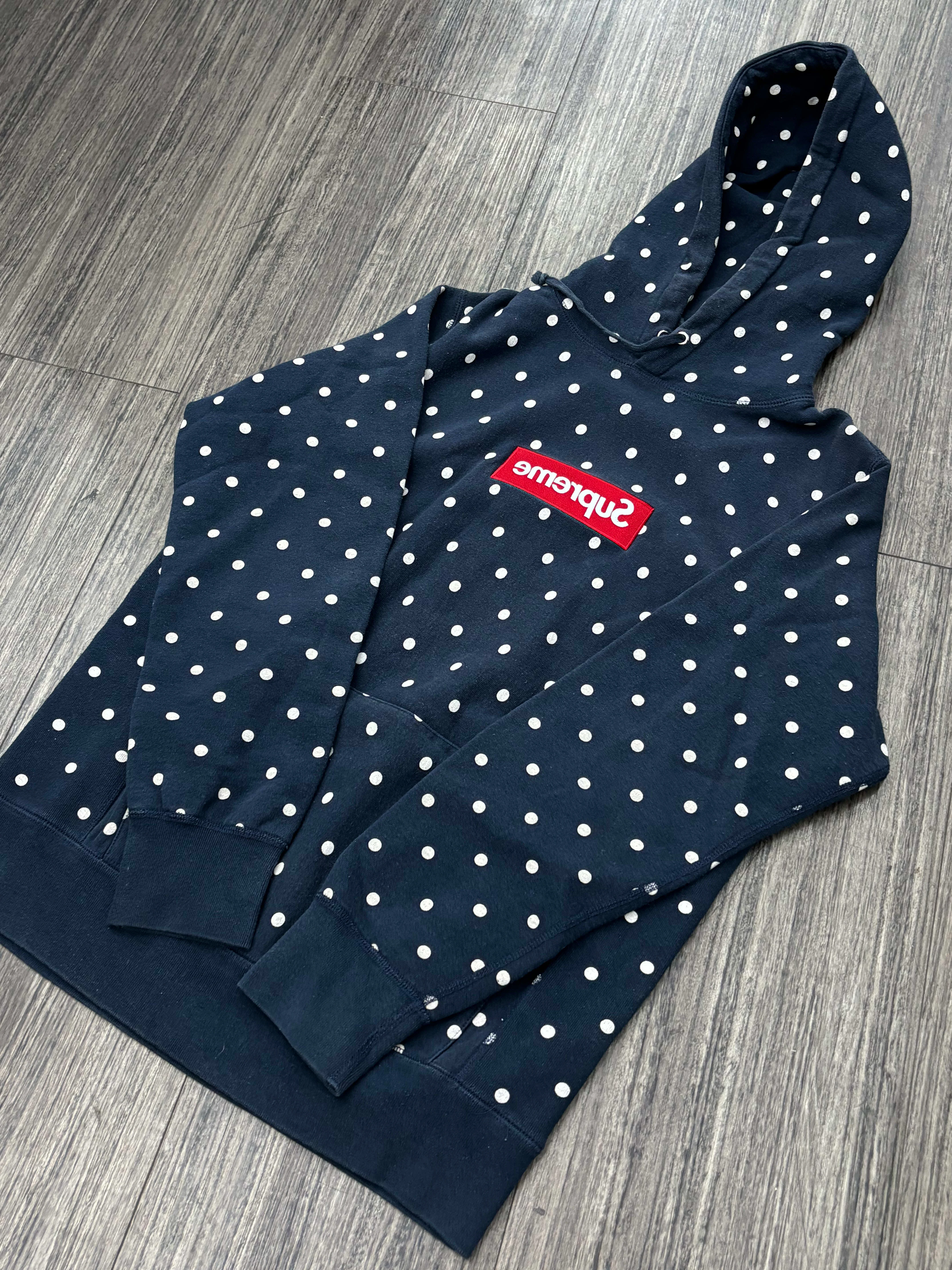 Supreme x Comme des Garçons SHIRT Polka Dot Box Logo Hooded Sweatshirt Navy - Joey Sneakers