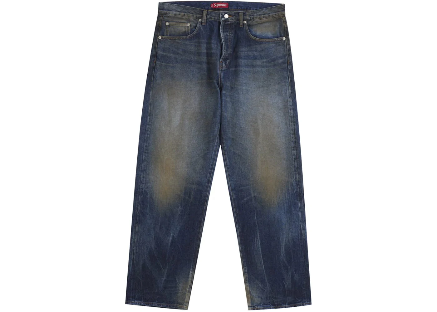 Supreme Distressed Loose Fit Selvedge Jean (SS25) Washed Indigo - Joey Sneakers